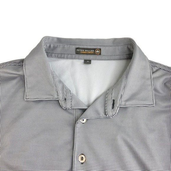 Peter Millar Summer Comfort Short Sleeve Polo in Grey Micro Houndstooth - Picture 2 of 5